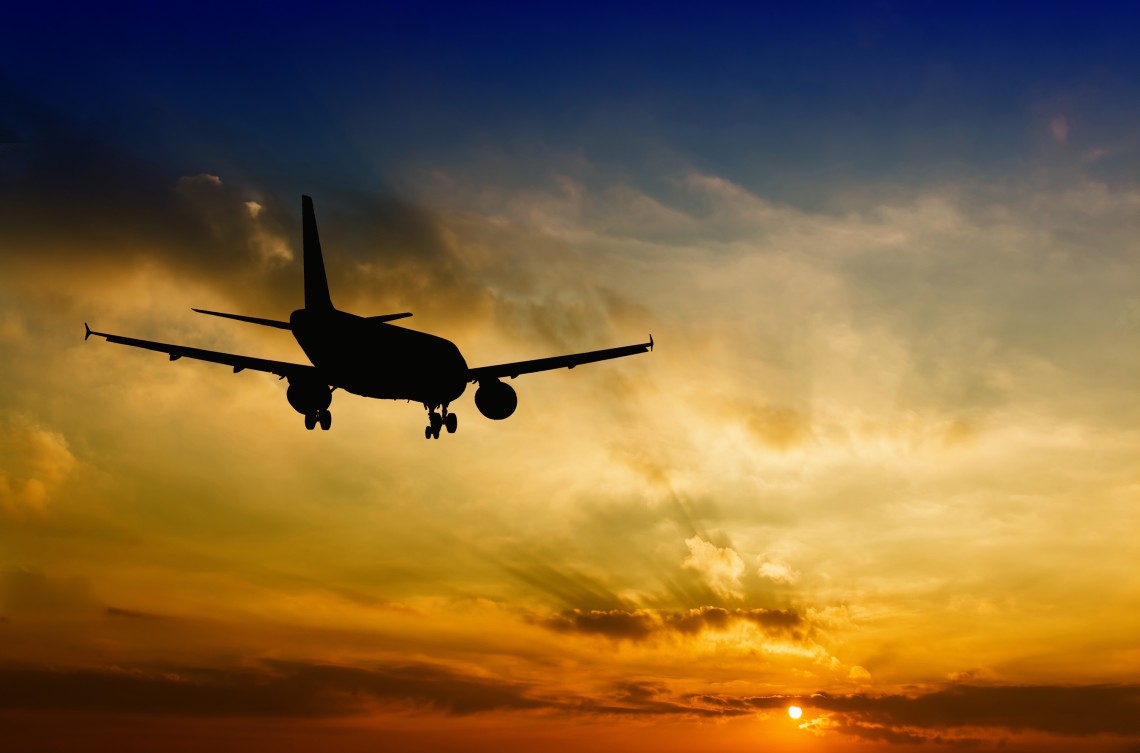 Beautiful view of silhouette of airplane.